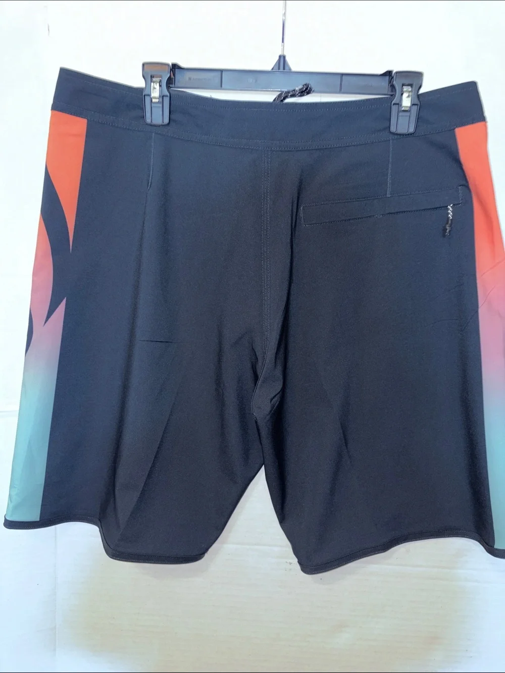 Quiksilver Men’s Black Boardshorts with Coral-to-Teal Gradient Panels